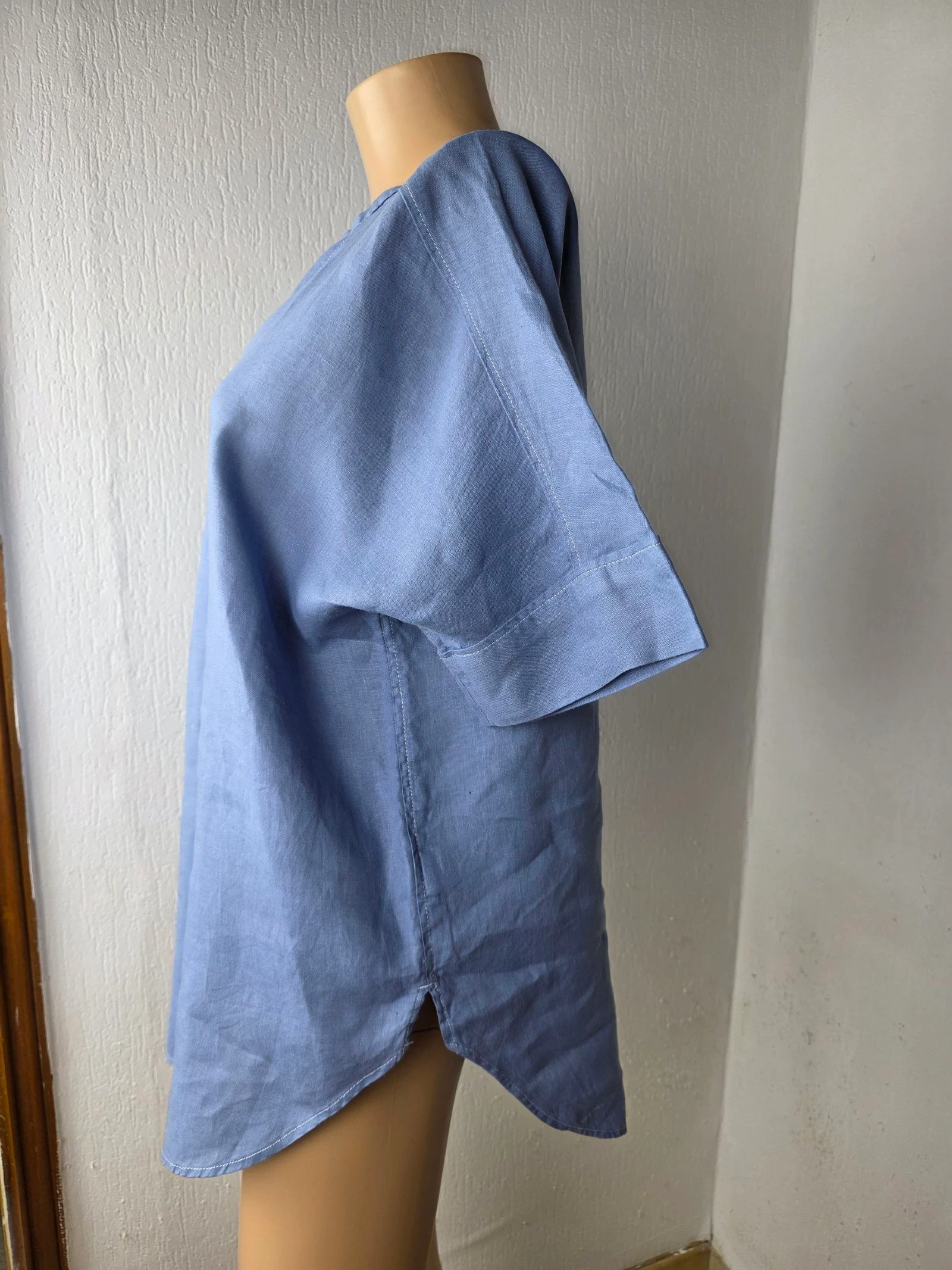 Blusa de linho puro azul lavanda - Estilo Túnica/Caftan - Tamanho único nova – photo 3